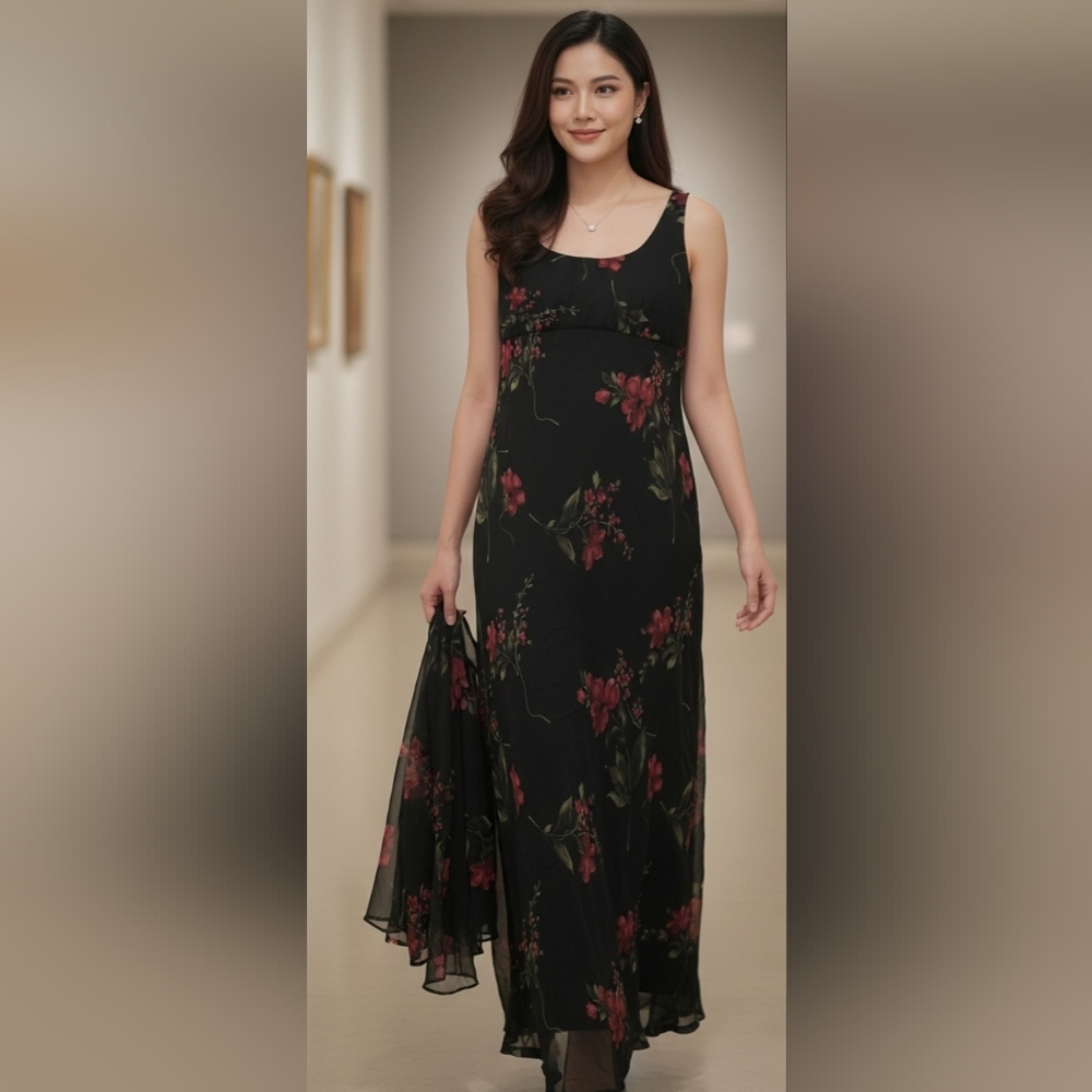 Rare VINTAGE 90s Patra Petite Floral 2-Piece Maxi Dress Set - Size 6P